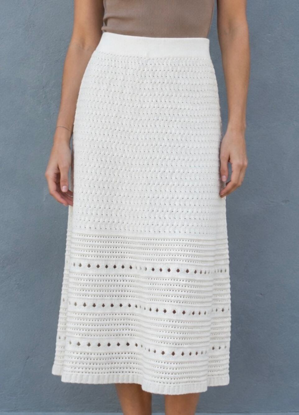 Wishlist Crochet A-Line Skirt White Knit Midi Skirt Boho Cottagecore coastal M